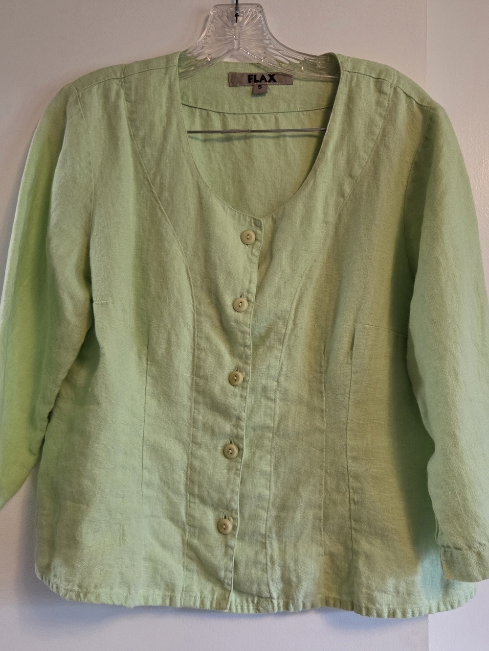FLAX Linen Lime Green Button Front Jacket Shirt Small - Picture 4 of 8